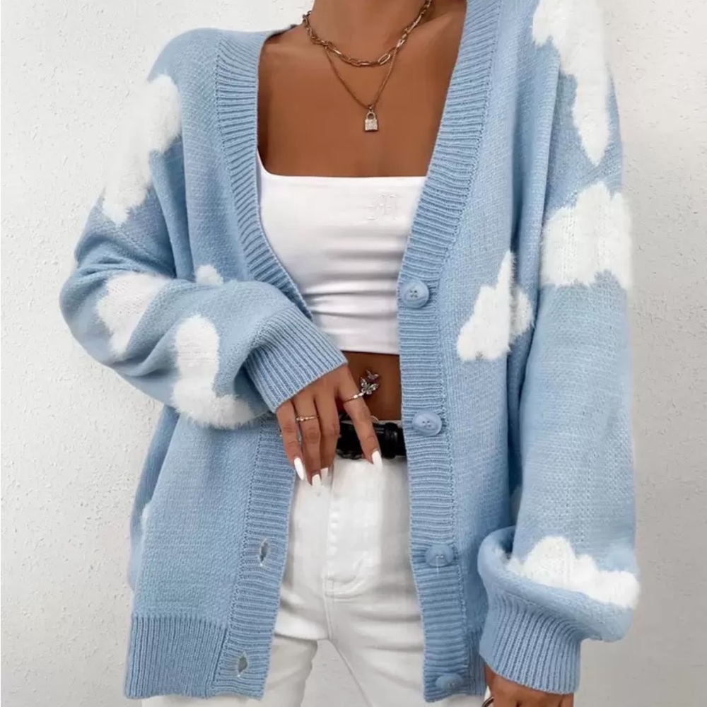 Blue Cloud Pattern Women's Sweater - image 1